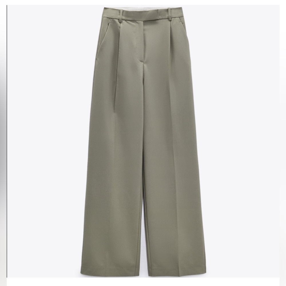 Zara khaki wide leg trousers